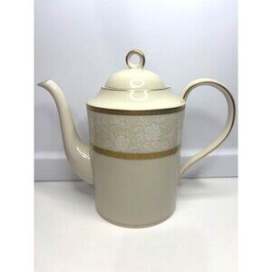 Mikasa Antique Lace BONE CHINA Coffee Pot AND LID GOLD TRIM 8 1/4" H